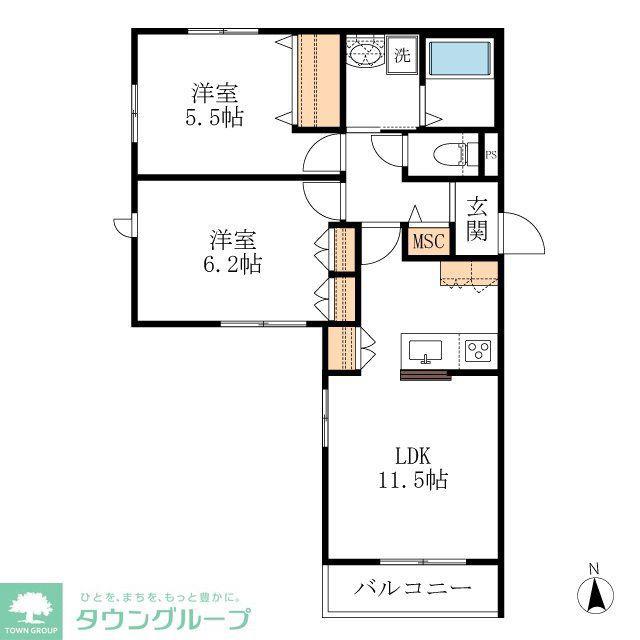 MAISON サウス SHORE(2LDK/2階)の間取り写真