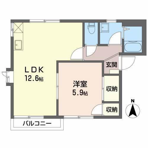 ディアスキタコー B棟(1LDK/2階)の間取り写真