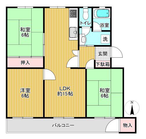 鹿島団地3-4(3LDK/2階)の間取り写真
