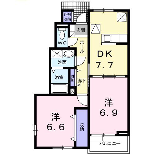 H・FLENSIA(2DK/1階)の間取り写真