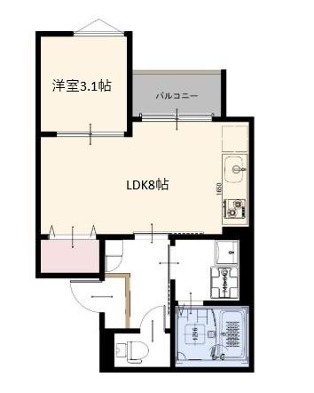 REGALEST 仙台東照宮(1LDK/2階)の間取り写真
