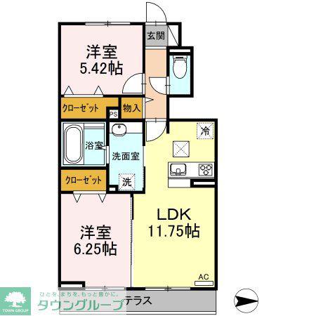 アステール I(2LDK/1階)の間取り写真
