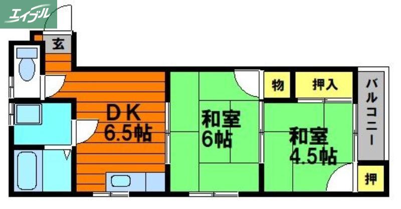 ハイネス新屋敷(2DK/2階)の間取り写真