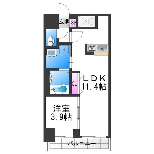 DOUBLE NINE RESIDENCE 天王寺南(1LDK/8階)の間取り写真