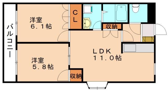 ウルノアパートメントハウス805(2LDK/1階)の間取り写真
