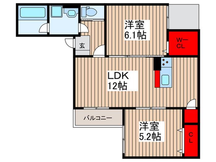 エミシア川口領家(2LDK/1階)の間取り写真