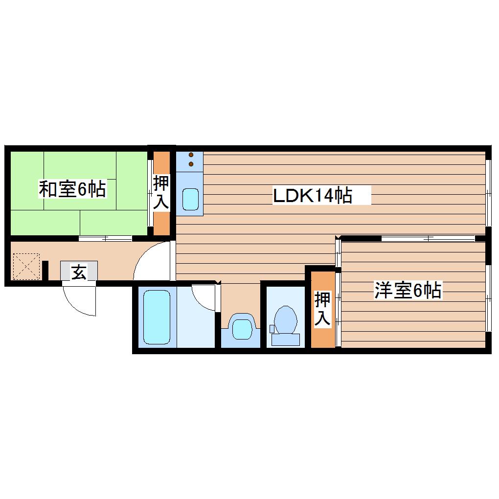 東仙台ガーデンハイツIV(2LDK/1階)の間取り写真