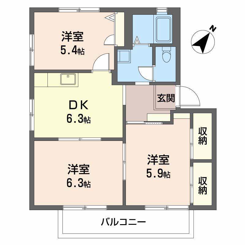 メゾンラフィネB棟(3DK/2階)の間取り写真