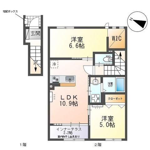 スカイブルームナツミ(2LDK/2階)の間取り写真