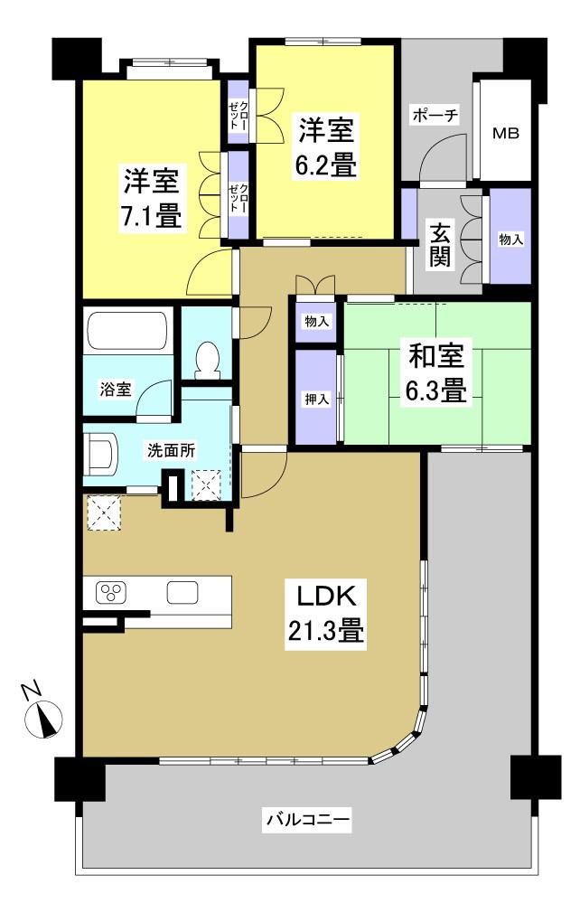 レクセル浜松弁天島(3LDK/4階)の間取り写真