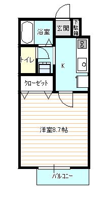 カーサプリメーラ(1K/2階)の間取り写真