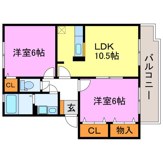 夢咲きの里B・C・F棟(2LDK/2階)の間取り写真
