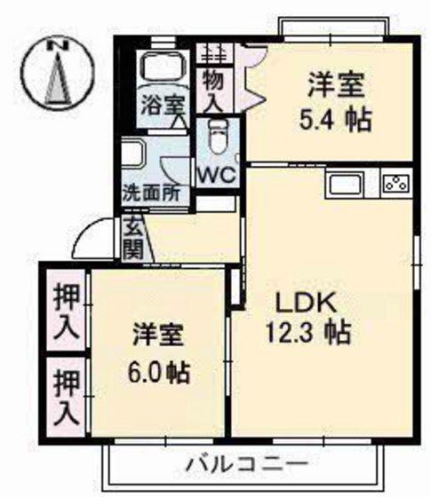 エスティー新福 D棟(2LDK/1階)の間取り写真