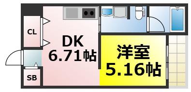 ゼウスニューヨーク5番街(1DK/2階)の間取り写真