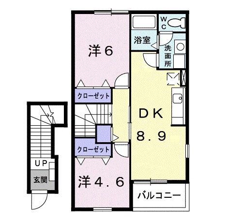 ドゥーヴェルドミール(2DK/2階)の間取り写真