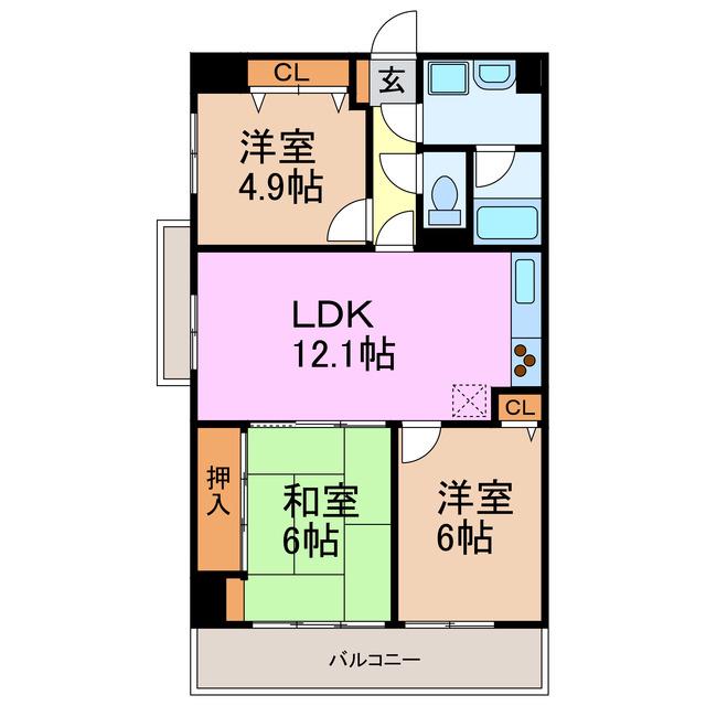 ユニオンヒルズ丘下(3LDK/4階)の間取り写真