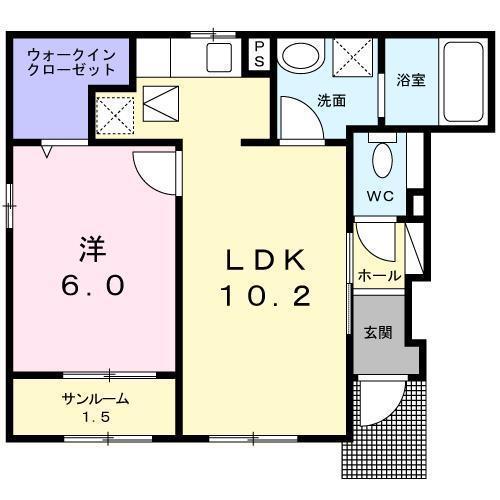 ポポラス(1LDK/1階)の間取り写真