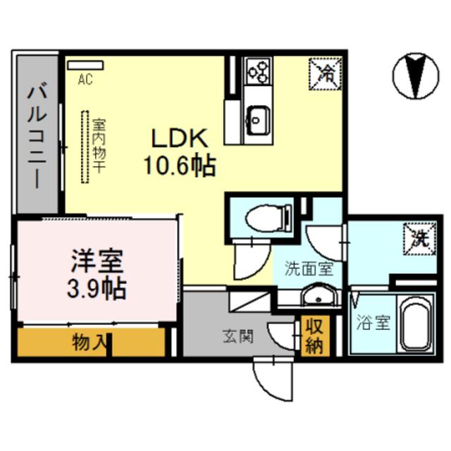 セジュールがもよん(1LDK/2階)の間取り写真