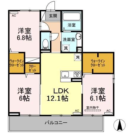 ウエストヴィレッジIV(3LDK/2階)の間取り写真