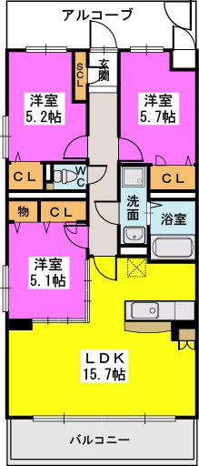 プレミアム西長住(3LDK/3階)の間取り写真
