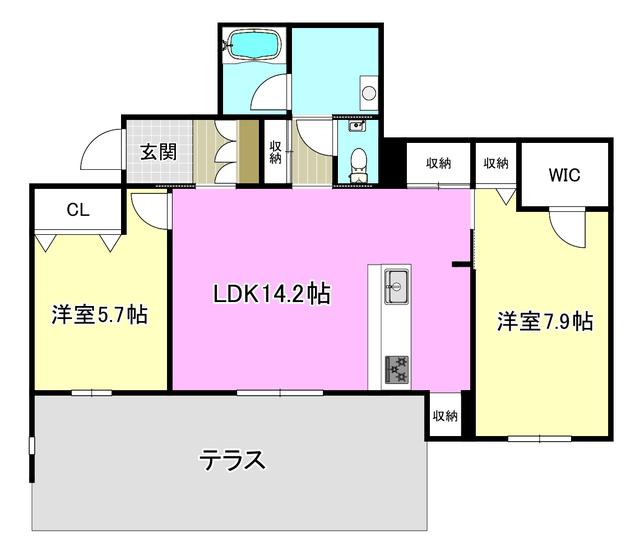 シャーメゾングランレーヴ(2LDK/1階)の間取り写真