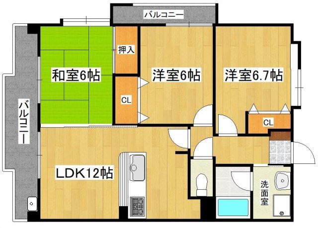カーサフェリーチェ淡海(3LDK/6階)の間取り写真