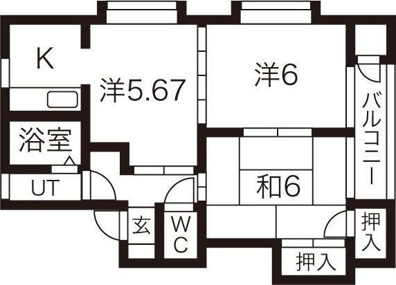 タウンハウスヨシダF6棟(2DK/2階)の間取り写真