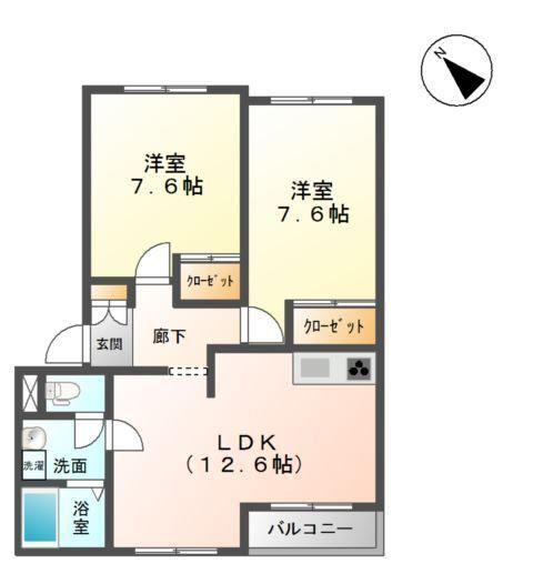 ピソベルドールI(2LDK/1階)の間取り写真