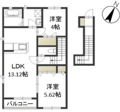 ドミール久米(2LDK/2階)の間取り写真