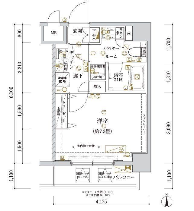 ARCOBALENO KAMEIDO(1K/6階)の間取り写真