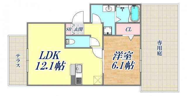 CLOCHETTE立花(1LDK/1階)の間取り写真
