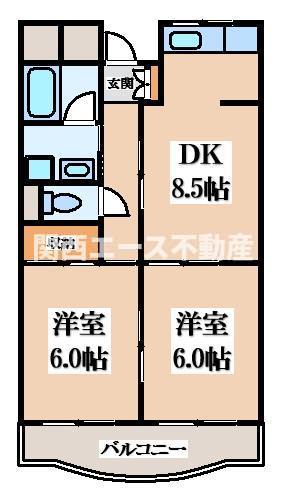 ロイヤル忍ヶ丘(2DK/2階)の間取り写真