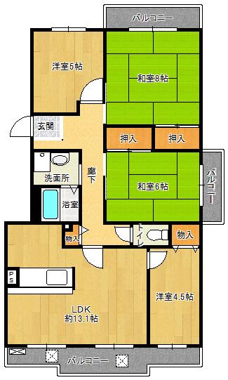 鹿の子台北ハイツ(4LDK/1階)の間取り写真
