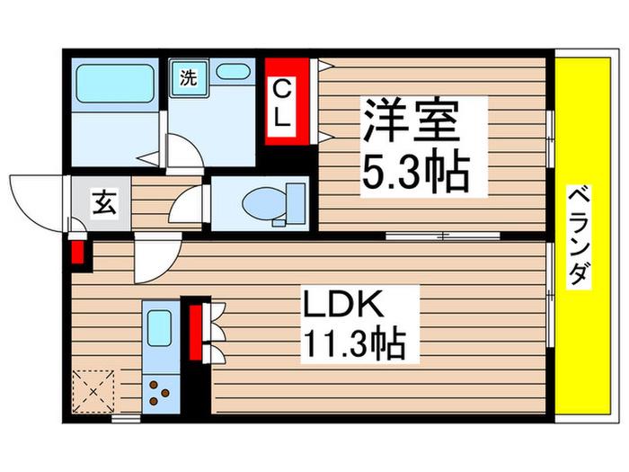 プレミール新検見川(1LDK/1階)の間取り写真