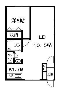 リバティ士別A(1LDK/2階)の間取り写真