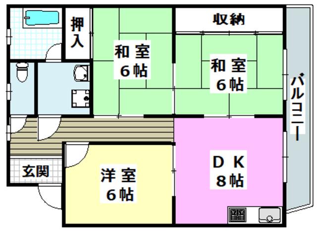 ヴィラコトブキ(3DK/3階)の間取り写真