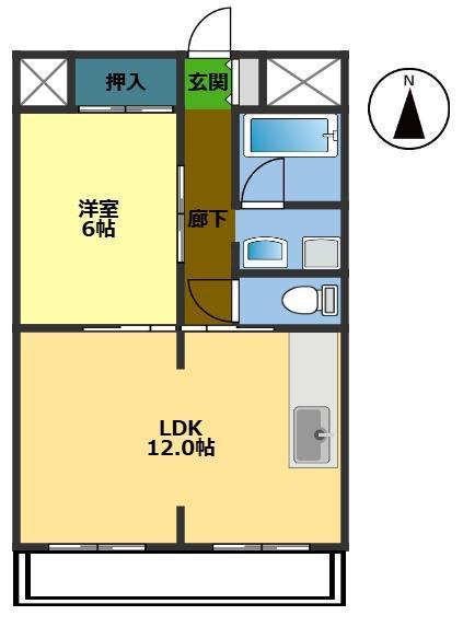 グレース南国(1LDK/6階)の間取り写真