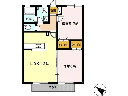 ピノーチェ(2LDK/1階)の間取り写真