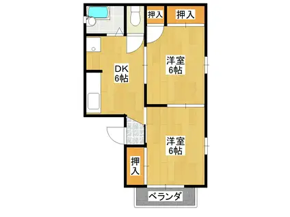 ツインハイツ宝(2DK/2階)の間取り写真