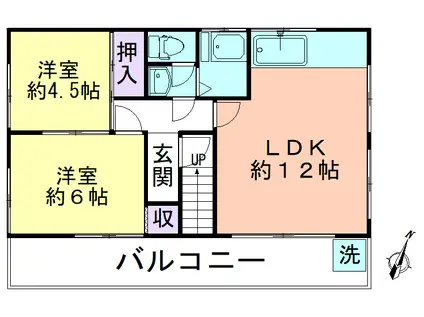 西武新宿線 久米川駅 徒歩16分 3階建 築54年(2LDK/3階)の間取り写真