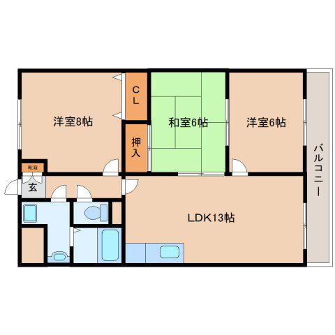 インペリアル東生駒(2LDK/6階)の間取り写真