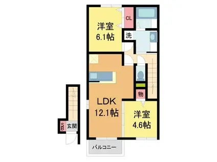 アビタシオン仁川II(2LDK/2階)の間取り写真