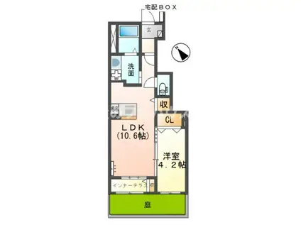 名鉄名古屋本線 小田渕駅 徒歩14分 2階建 築4年(1LDK/1階)の間取り写真