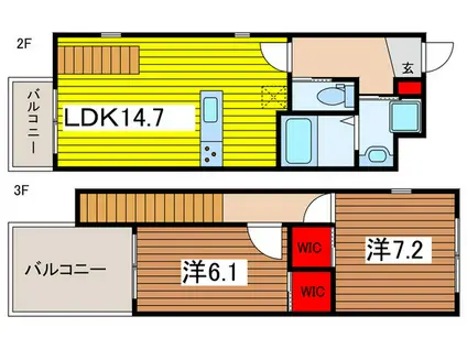 ＪＲ京浜東北線 大宮駅(埼玉) 徒歩39分 3階建 新築(2LDK/2階)の間取り写真