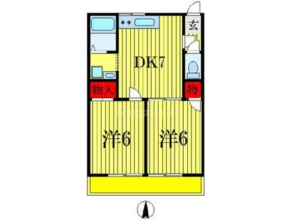 カタンクローバーII(2DK/1階)の間取り写真