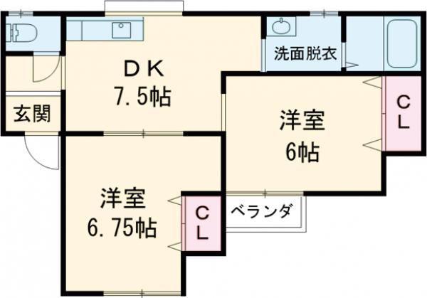 ライフII(2DK/1階)の間取り写真