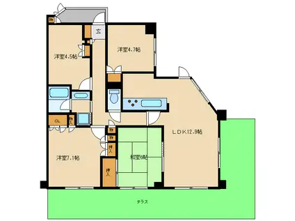 東急ドエル・アルス江田(4LDK/1階)の間取り写真