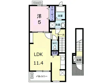 アルドール香西II(1LDK/2階)の間取り写真