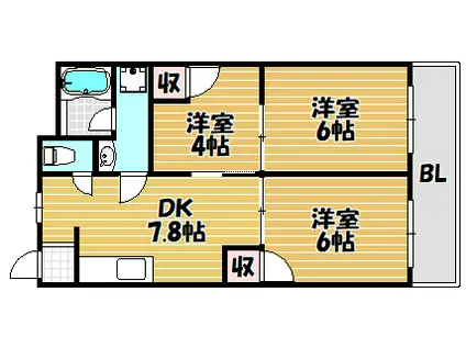 ハイツ西川(3DK/2階)の間取り写真