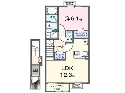 カーサ・コルーテ南(1LDK/2階)の間取り写真